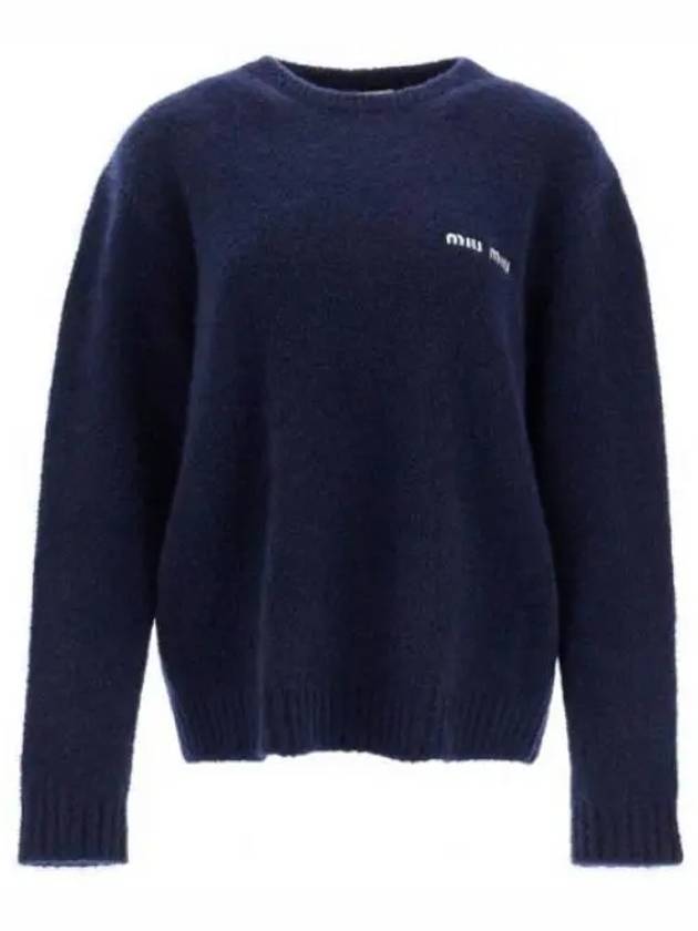 Boucle Cashmere Knit Top Navy - MIU MIU - BALAAN 2