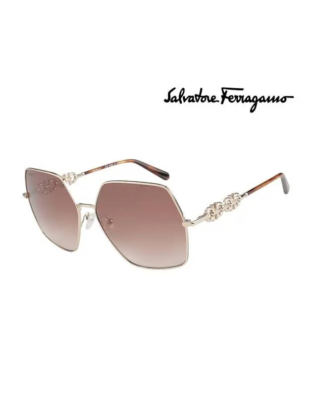 Eyewear Geometric Metal Sunglasses Brown - SALVATORE FERRAGAMO - BALAAN 1