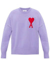 Men's Big Heart Embroidered Logo Knit Top Purple - AMI - BALAAN 3