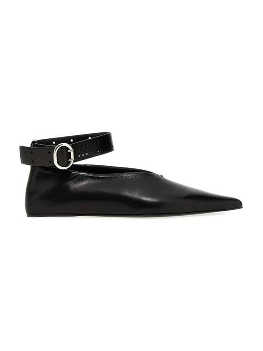 Ankle Strap Leather Ballerina Black - JIL SANDER - BALAAN.