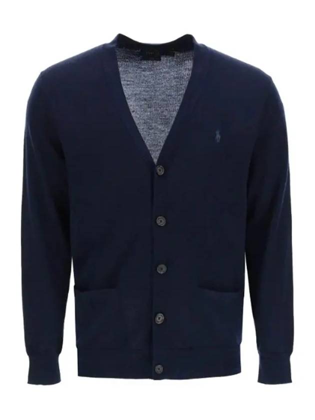 Men's Logo V-neck Wool Cardigan Navy - POLO RALPH LAUREN - BALAAN 7