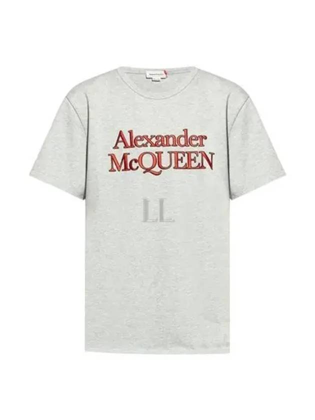 Embroidered Logo Short Sleeve T-Shirt Grey - ALEXANDER MCQUEEN - BALAAN 2