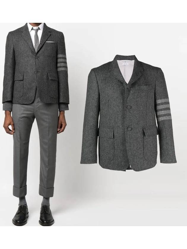 Donegal Tweed 4 Bar Single Breasted Blazer Jacket Grey - THOM BROWNE - BALAAN 2