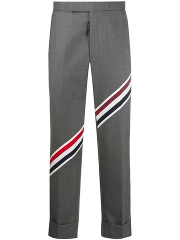 Diagonal Striped Wool Slacks Medium Grey - THOM BROWNE - BALAAN 1