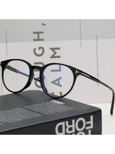 Blue light blocking glasses frame TF5695FB 001 Resin wear round black horn rim Asian fit - TOM FORD - BALAAN 2