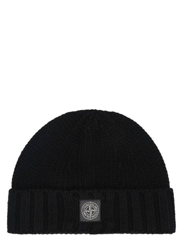 Logo Patch Wool Beanie Black - STONE ISLAND - BALAAN 2