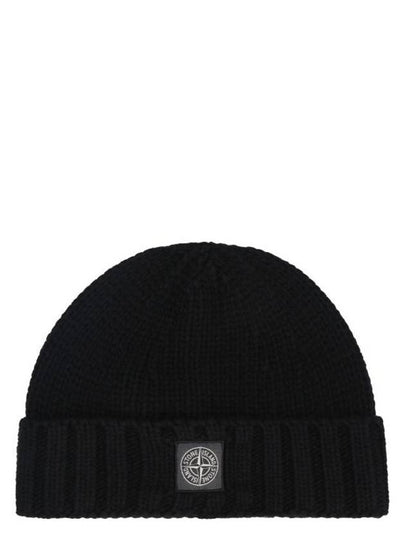 Logo Patch Wool Beanie Black - STONE ISLAND - BALAAN 2