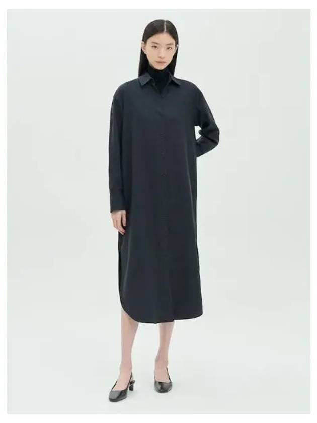 Women s Wool Flannel Oversized Maxi Shirt Blouse Southern Dress One Piece Charcoal Melange Domestic Product - THEORY - BALAAN 1