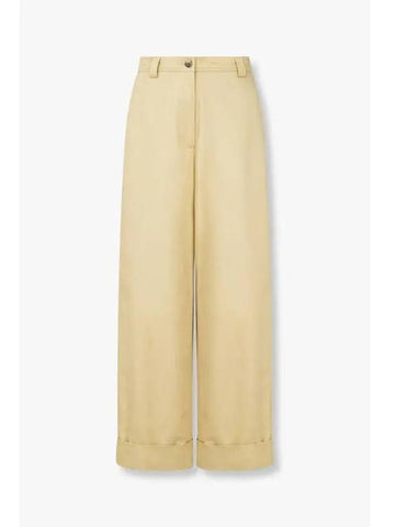 Women s Roll up Cotton Wide Pants Beige - DRIES VAN NOTEN - BALAAN 1