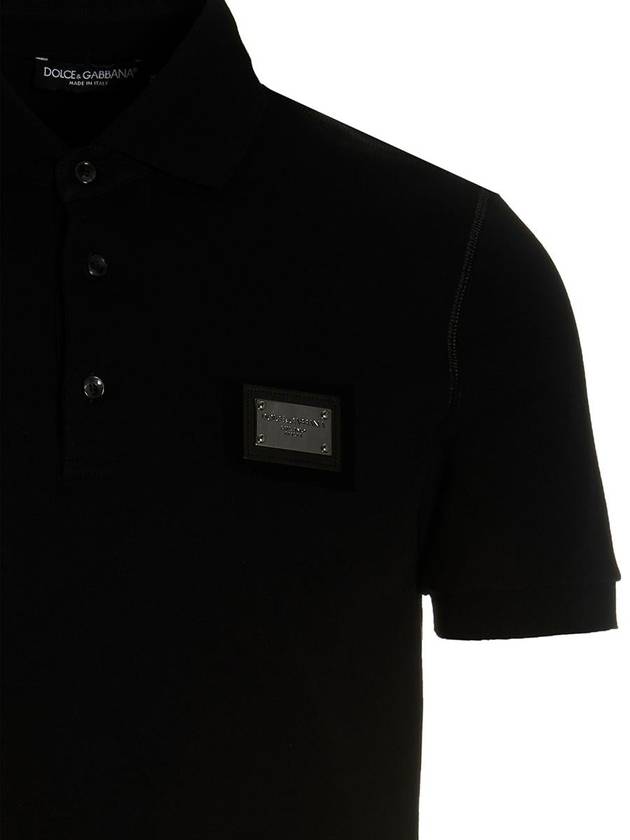 Men's Logo Plaque Cotton PK Shirt Black - DOLCE&GABBANA - BALAAN 4