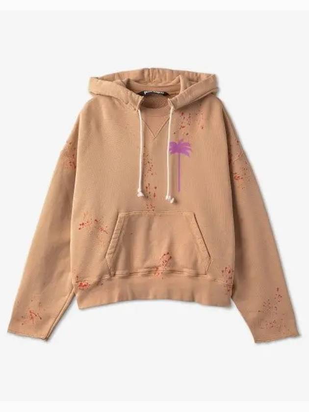 Logo Print Paint Splatter Cotton Hoodie Beige - PALM ANGELS - BALAAN 2