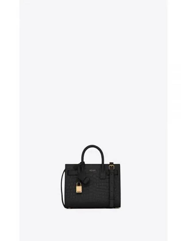 Nano Sac De Jour Crocodile Embossed Leather Tote Bag Black - SAINT LAURENT - BALAAN 2