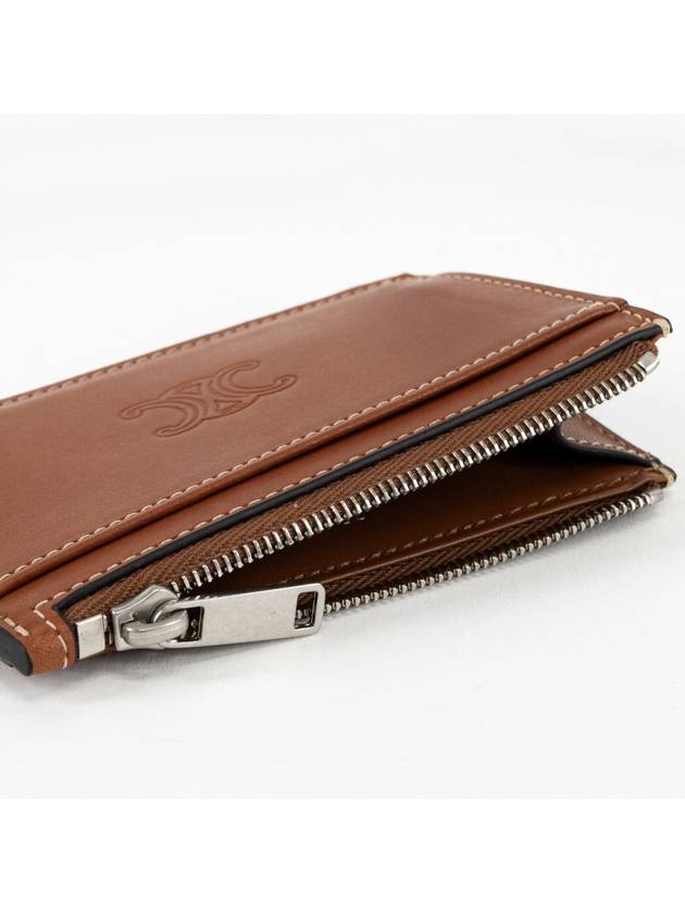 Zipper Calfskin Triomphe Embossed Card Wallet Tan - CELINE - BALAAN 6