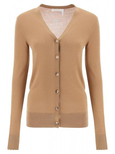 Women's V-Neck Wool Cardigan Brown - CHLOE - BALAAN 1