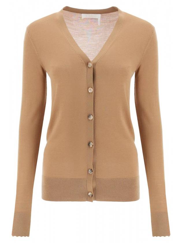 Women's V-Neck Wool Cardigan Brown - CHLOE - BALAAN 1