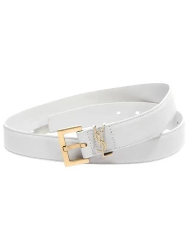 Monogram Buckle Leather Belt White - SAINT LAURENT - BALAAN 2