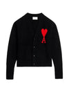 Intarsia Big Heart Logo Oversized Virgin Wool Cardigan Black - AMI - BALAAN 2