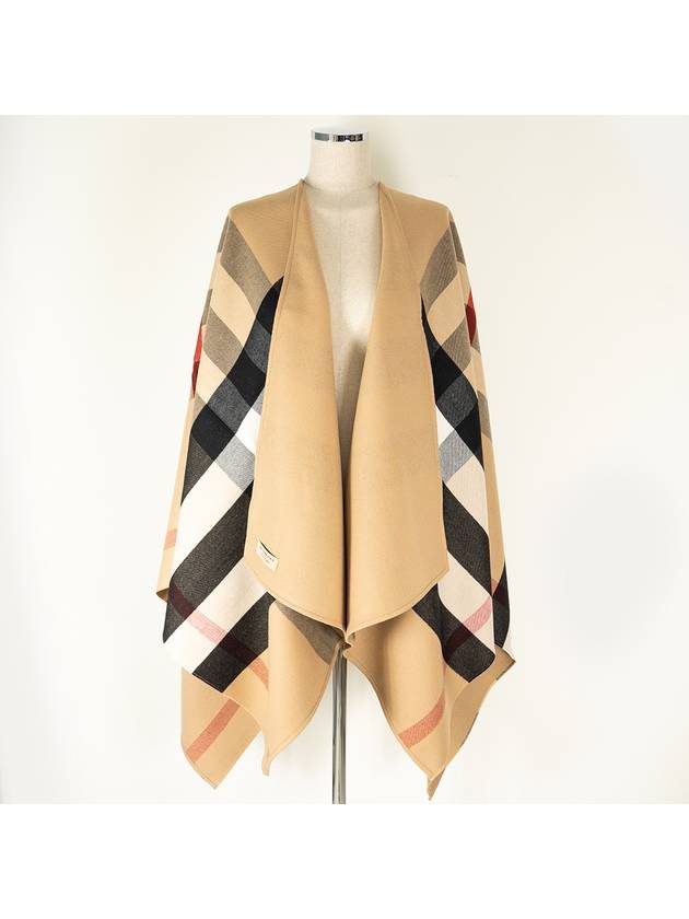 Reversible Check Merino Wool Poncho Camel Brown - BURBERRY - BALAAN 2