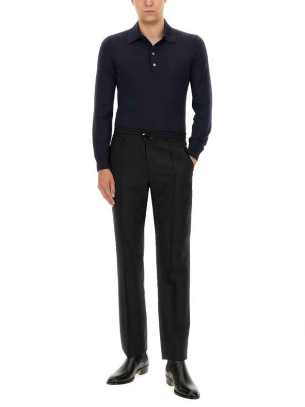 Long Sleeve Knit Polo Shirt Navy - TOM FORD - BALAAN 3