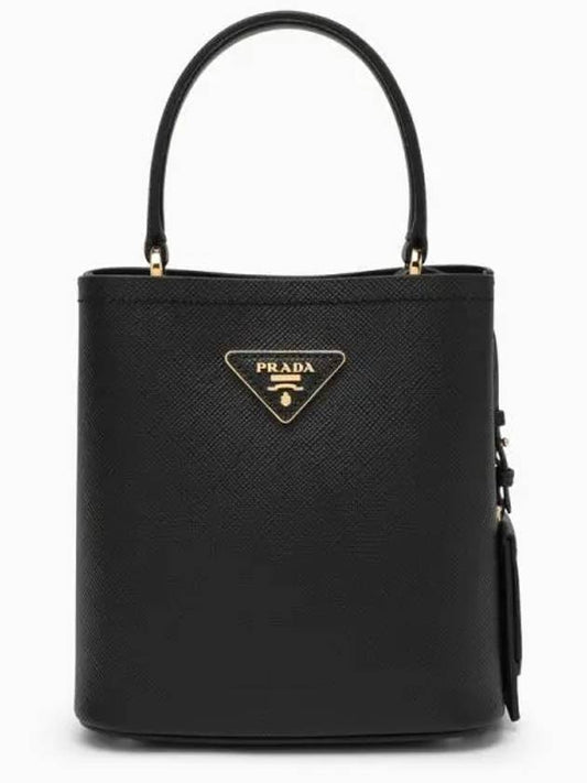 Small Saffiano Leather Panier Bucket Bag Black - PRADA - BALAAN 2