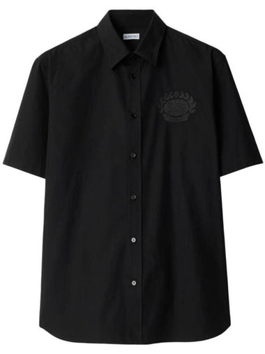 EKD Embroidered Cotton Short Sleeve Shirt Black - BURBERRY - BALAAN 1