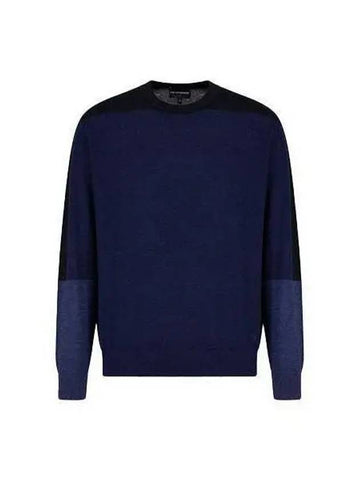 Emprio Armani Color Block Crew Neck Sweater Blue 6R1MXL 1MNLZ - EMPORIO ARMANI - BALAAN 1