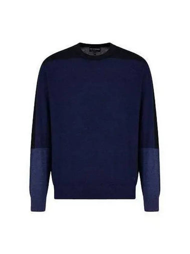 Emprio Armani Color Block Crew Neck Sweater Blue 6R1MXL 1MNLZ - EMPORIO ARMANI - BALAAN 1