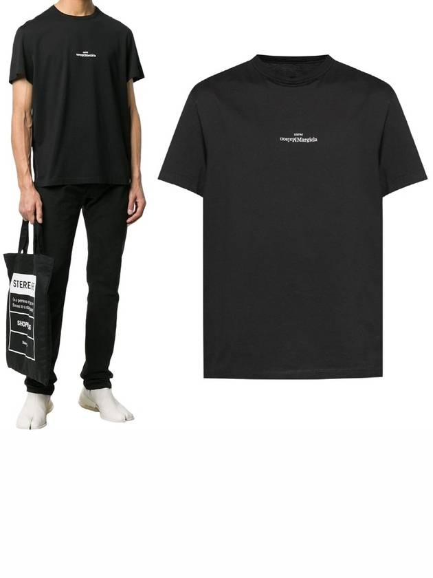 Reverse Embroidered Logo Stitched Cotton Short Sleeve T-Shirt Black - MAISON MARGIELA - BALAAN 2