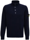 High Neck Half Button Lambswool Knit Top Navy - STONE ISLAND - BALAAN 1