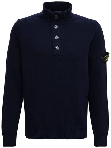 High Neck Half Button Lambswool Knit Top Navy - STONE ISLAND - BALAAN 1