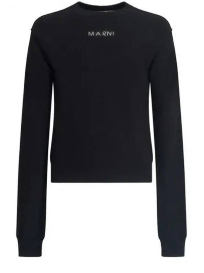 Embroidered Logo Round Neck Knit Top Black - MARNI - BALAAN 2