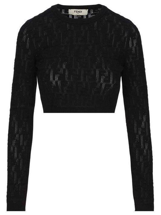 cropped knit top black - FENDI - BALAAN.