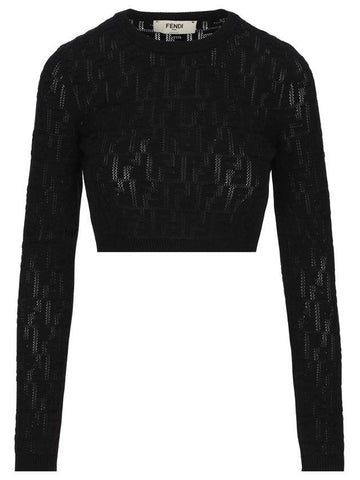 Cropped Knit Top Black - FENDI - BALAAN 1