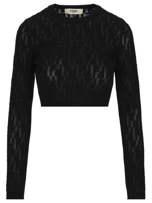 cropped knit top black - FENDI - BALAAN 1