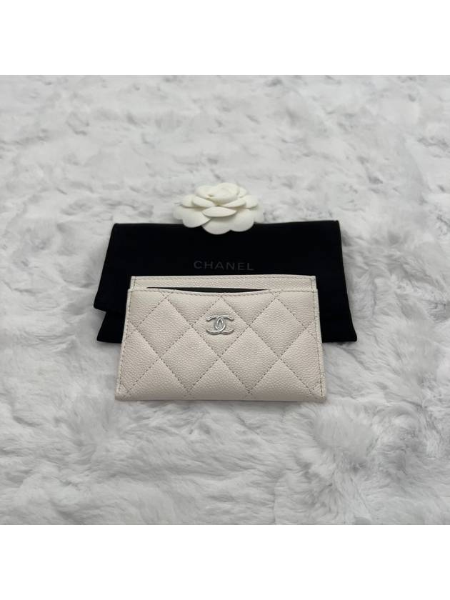 Classic Card Holder Shiny Grained Calfskin Silver Metal White - CHANEL - BALAAN 5