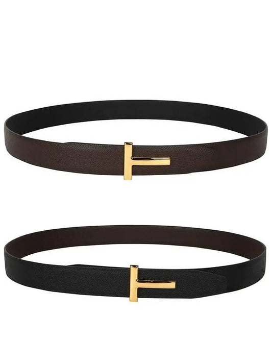 T Logo Reversible Leather Belt Chocolate - TOM FORD - BALAAN 2