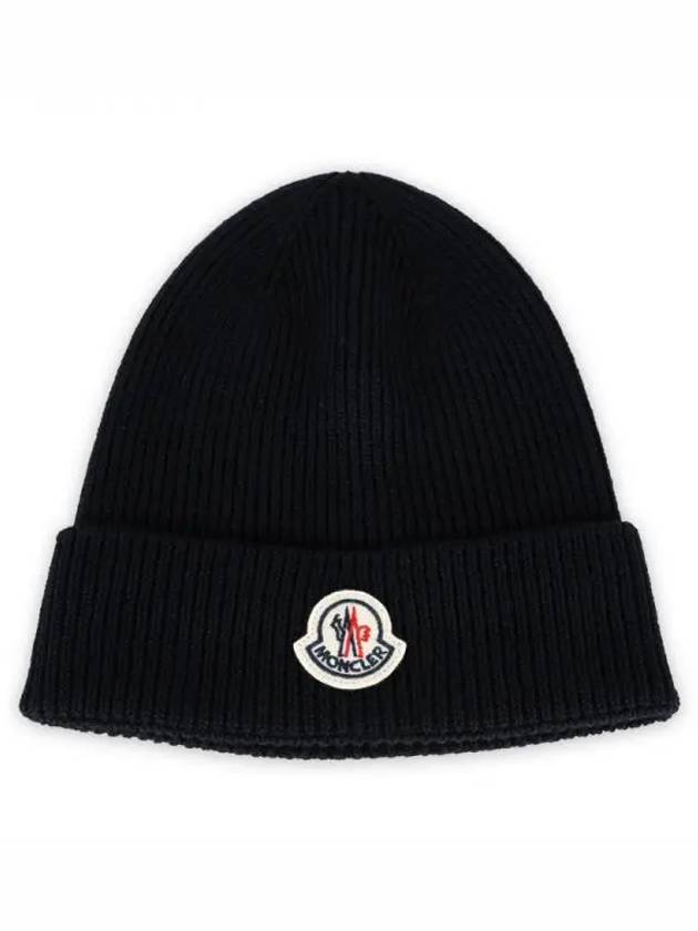 Logo Patch Wool Beanie Navy 3B70500 A9342 742 1065217 - MONCLER - BALAAN 1