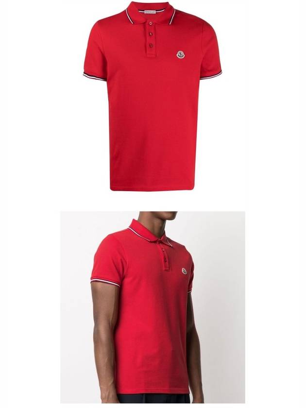 Stripe Trimming Logo Short Sleeve Polo Shirt Red - MONCLER - BALAAN 5