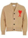 Men's Big Heart Logo Patch Overfit Cardigan Beige - AMI - BALAAN 3