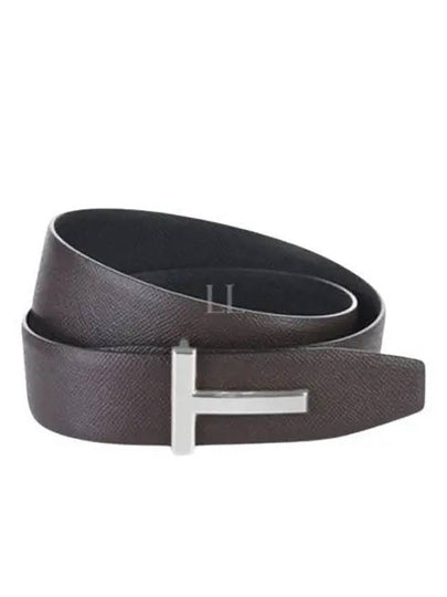 Men's T Logo Reversible Leather Belt Brown - TOM FORD - BALAAN 2