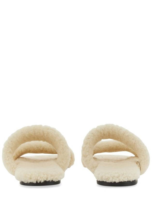 Shearling Sandal Slippers White - SAINT LAURENT - BALAAN 1