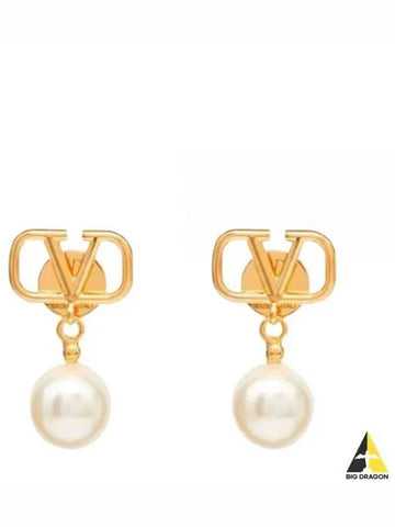 5W0J0E36 UXM 0O3 5W2J0E36 V logo pearl earrings - VALENTINO - BALAAN 1