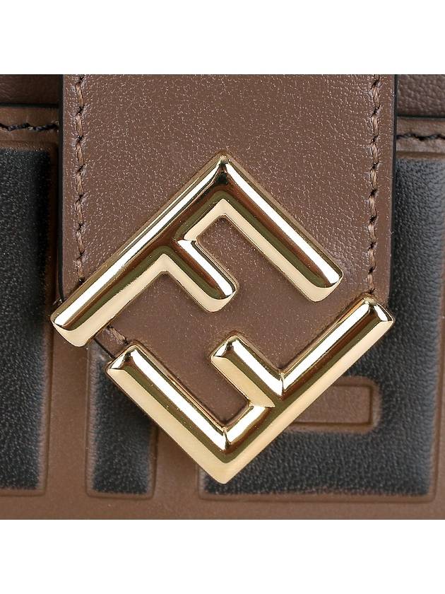 FF Diamond Embossed Logo Zip Card Holder Brown - FENDI - BALAAN 6