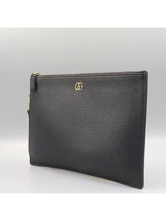 475317 Black leather GG Marmont gold logo clutch bag - GUCCI - BALAAN 3