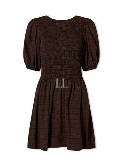 Women's Smoke Puff Sleeve Short Dress Brown - GANNI - BALAAN 2