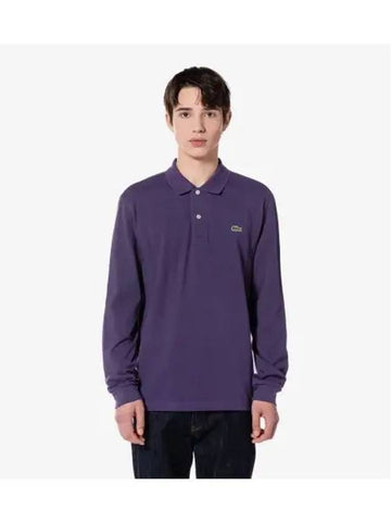 Men s French Regular Fit Long Sleeve Basic Polo Deep Purple - LACOSTE - BALAAN 1