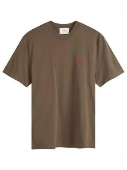 Small Heart Logo  Short Sleeve T-Shirt Brown - AMI - BALAAN 2