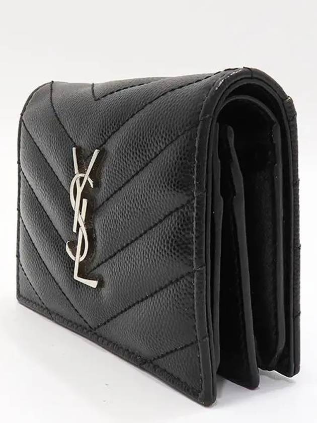 530841 Black leather monogram metal silver logo card holder bi fold wallet - SAINT LAURENT - BALAAN 3