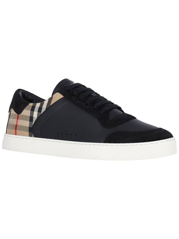 Checked Leather Suede Low Top Sneakers Black - BURBERRY - BALAAN 3