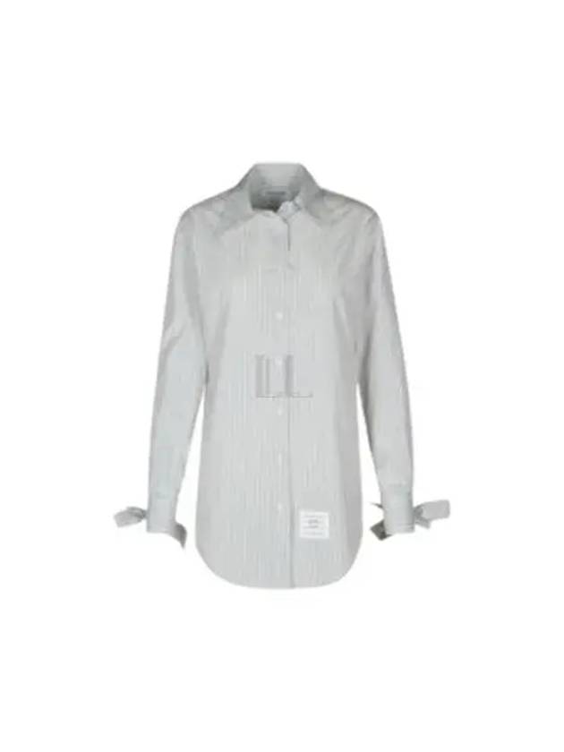 Striped Round Collar Cotton Silk Shirt White - THOM BROWNE - BALAAN 2